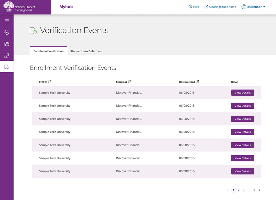 Verification Events screen.