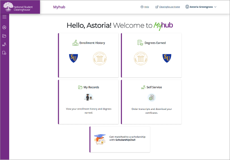 Myhub welcome screen.