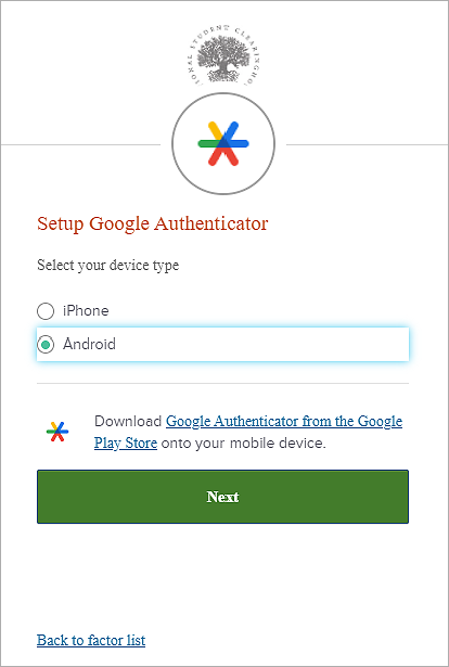 Google Authenticator MFA screen