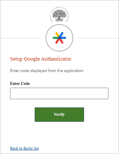Enter code screen for Google Authenticator MFA
