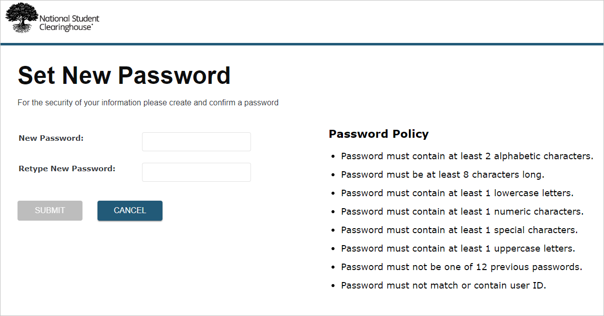 Set New Password screen