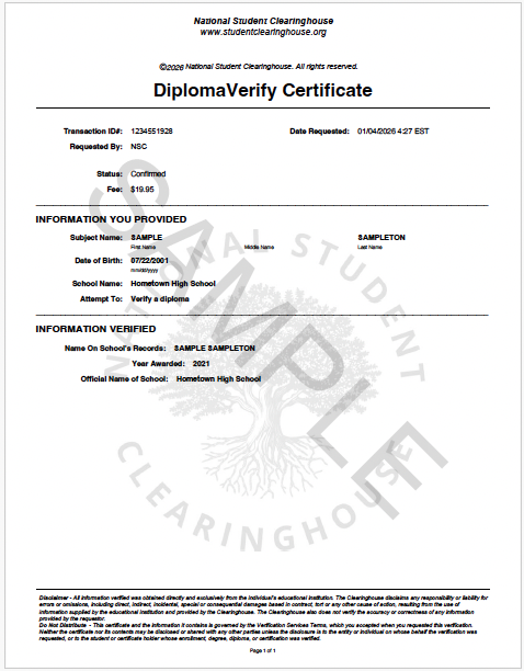 DiplomaVerify certificate sample
